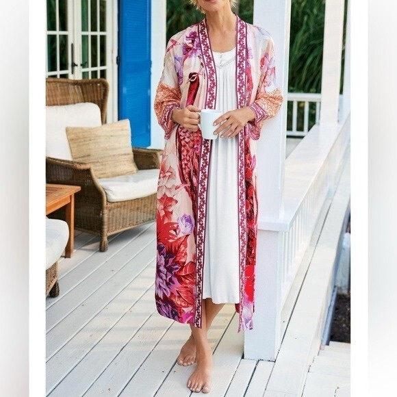 Soft Surroundings Other - NWT Soft Surroundings Faye Silk Blend Robe, Size L, Peacock Coral